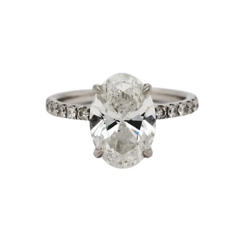 3.45ct Lab Grown Diamond & Platinum Solitaire Ring ( Hidden Halo ) 4.3g
