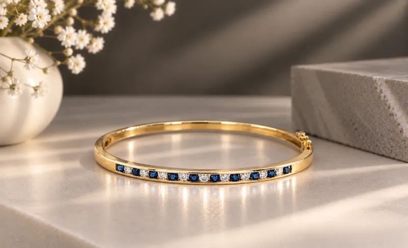 1.00ct Natural Sapphire & Diamond Bangle 9ct Gold 9.29g