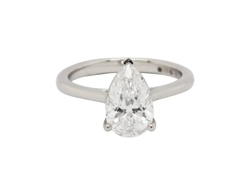 2.04ct Lab Grown Pear Shape Diamond & Platinum Solitaire Ring 5.78g