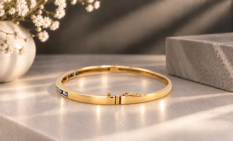 1.00ct Natural Sapphire & Diamond Bangle 9ct Gold 9.29g