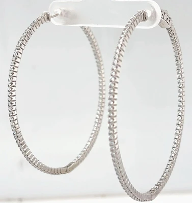 Solid Silver & Cubic Zirconia Oval Hinged Hoop Earrings 9.7g ( 55.5 x 46 x 1.8mm)