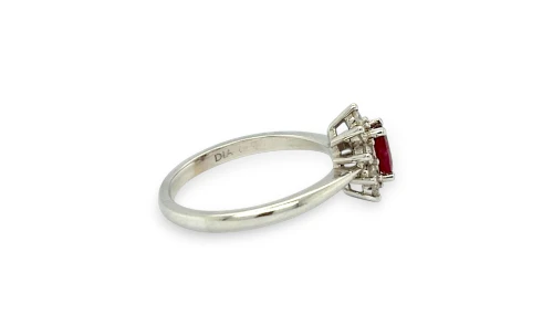 0.78ct Natural Ruby & Diamond Halo Ring-18ct White Gold 3.46g