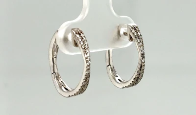 0.25ct Diamond & 9ct White Gold Kiss Hoop Earrings 2.4g