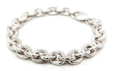 Solid Sterling Silver 9.3mm Belcher Linked Bracelet 39.7g ( Upto 9 inch)