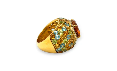11.50ct Multi Gem Stone & 0.30ct Diamond Dress Ring- 18ct Gold 16.9g