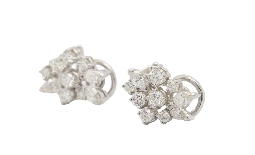 1.50ct Natural Diamond & 18ct White Gold (15.5 x 10.0mm ) Fancy Clip On Earrings 5.58g