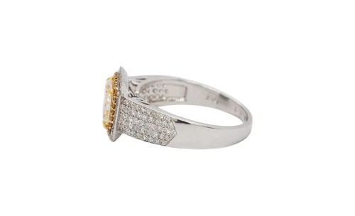 2.06ct Natural Yellow/White Diamond Halo Solitaire Ring -18ct White Gold 4.5g