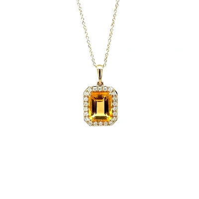 2.00ct Citrine & 0.30ct Diamond Pendant -9ct Gold 16/18Inch 2.78g