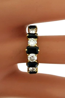 0.55ct Sapphire & 0.75ct Diamond Eternity/DressRing-18ct Gold 3.08g