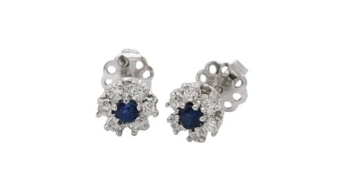 0.30ct Sapphire & 0.25ct Diamond Cluster Stud Earrings -18ct White Gold 2.24g