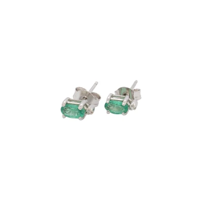 0.80ct Emerald & 0.02ct Diamond Stud Earrings 9ct White Gold 0.7g