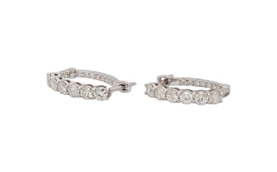 1.29ct Natural Diamond & 18ct White Gold Oval Hoop Earrings 3.35g