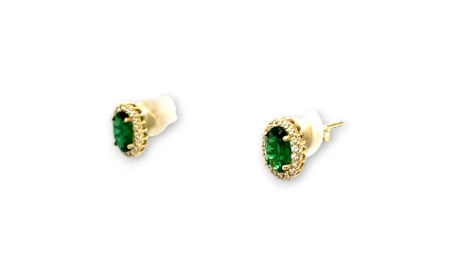 9ct Gold - Green & White CZ Halo Stud earrings (10 x 8.0mm) 1.6g