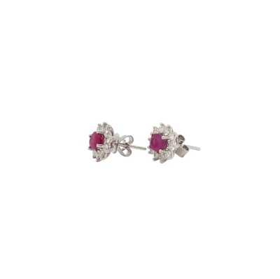 0.80ct Ruby & 0.66ct Diamond Halo Stud Earrings 18ct White Gold 2.7g