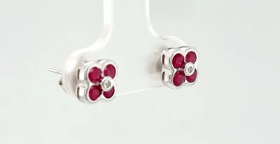 0.70ct Ruby & 0.02ct Diamond Stud Earrings -9ct White Gold 1.5g