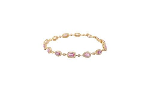5.50ct Natural Pink Sapphire/Diamond Bracelet 14ct Gold 7.5 Inch 7.04g