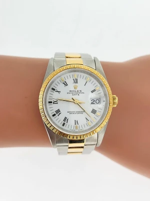 Rolex 34mm Oyster Perpetual Date- 18ct Gold & Stainless Steel 1995 Box & Papers Model: 15223