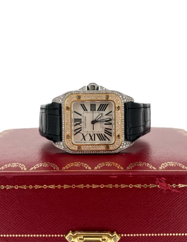 Cartier Santos 100 Midi 18ct Gold & Stainless Steel DIAMOND 2008 Box & Papers Model 2878
