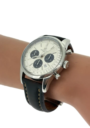 Breitling 43mm Transocean Chronograph- 2013 Box & Papers Stainless Steel & Calf Leather- Model: AB015212/G724