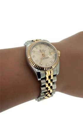 Rolex 26mm DateJust 18ct Rose Gold/Stainless Diamond Dial 2015 Box & Papers