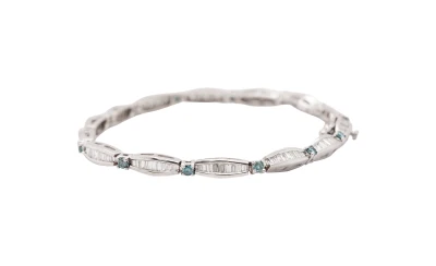 2.25ct Blue & White Diamond Tennis Bracelet -14ct White Gold 7.5 Inch 8.97g