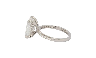 3.32ct Lab Grown Radiant Cut Diamond & Platinum Solitaire Ring (Hidden Halo) 4.47g