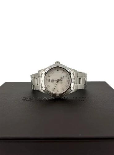 Ladies 32mm Tag Heuer Aquaracer - Mother of Pearl/Diamond Dial 2015 Box & Papers - Stainless Steel Model: WAF1312/BA0817