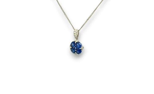 1.50ct Natural Sapphire/Diamond & 18ct White Gold Pendant 2.0g