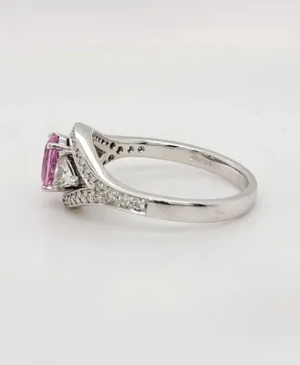 1.00ct Pink Sapphire & 0.65ct Diamond Solitaire Ring Platinum Ring 7.1g
