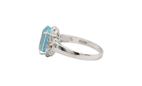 3.92ct Aquamarine & Diamond 12.8mm Dress Ring- Platinum Dress Ring 4.6g
