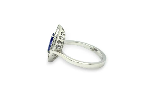 2.00ct Natural Tanzanite & Diamond Halo Ring ( Pear Shape) 18ct White Gold 5.16g