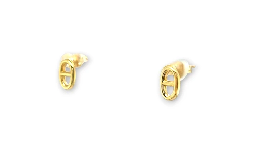 9ct Gold Oval Marine Link Stud Earrings (9.0 x 5.5mm) 1.0g