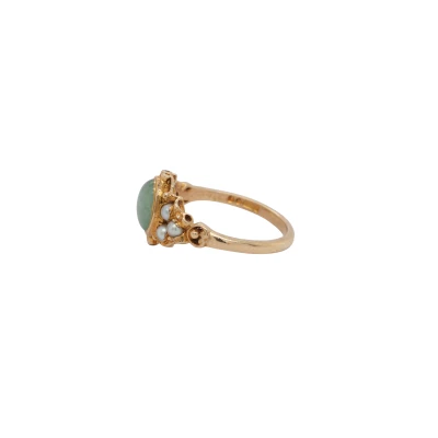 Jade & Seed Pearl Dress Ring -9ct Gold 2.8g