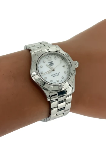 Ladies Tag Heuer Aquaracer-Stainless Steel Mother of Pearl & Diamond Dial - 2009 Box & Papers WAF1415