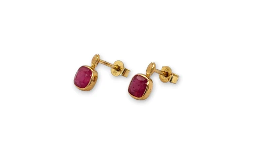 1.00ct Natural Ruby & 9ct Gold Bevel Set Stud Earrings (9.2 x 5.8mm) 1.13g