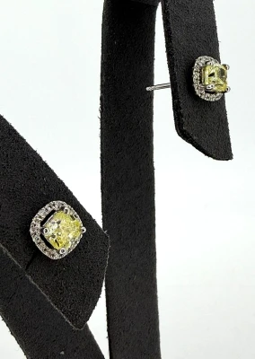 1.25ct Yellow & White Diamond Halo Stud Earrings -18ct White Gold 2.0g
