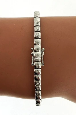 0.18ct Natural Diamond & 9ct White Gold 3.2mm Bracelet 7.5 Inch 11.2g