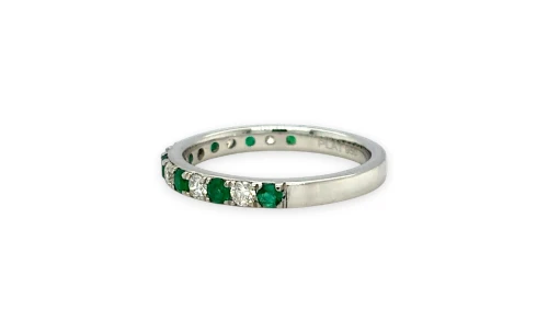 0.58ct Natural Emerald & Diamond Eternity/Wedding Platinum Band 3.4g