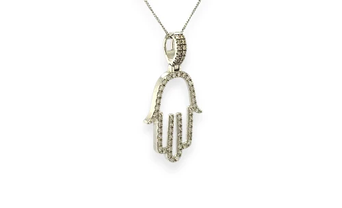 1.07ct Natural Diamond & 9ct White Gold Hamsa Hand Pendant (41.7 x 22.0 x 2.8mm) 4.11g