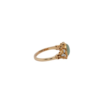 Jade & Seed Pearl Dress Ring -9ct Gold 2.8g