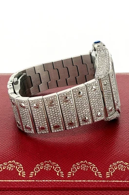 Santos De Cartier 38mm Stainless Steel -FULL DIAMOND - 2025 Box & Papers Model: WSSA-0018