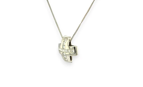 0.25ct Natural Princess Cut Diamond & 18ct White Gold Cross Pendant (14.0 x 14.0 x 4.0mm) 2.17g