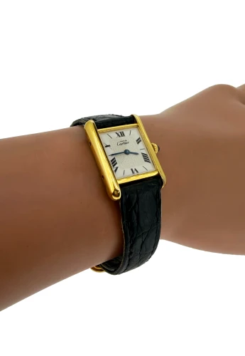 Vintage Cartier Tank -Silver with Gold Plate/Leather ( Crica 1985) Model:1613