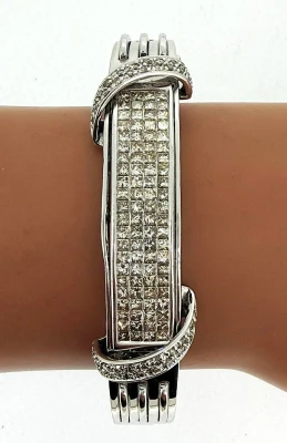 4.00ct Natural Diamond & 14ct White Gold 16.5mm Bangle 7.5 Inch - 45.17g