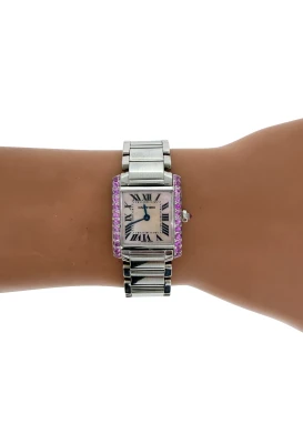 Cartier 20mm Tank Pink Mop Dial Pink Sapphire Circa 2015