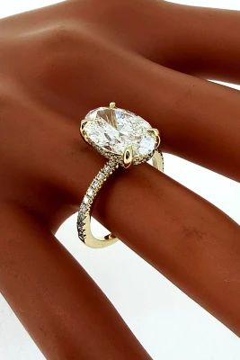 3.99ct Lab Grown Diamond & 9ct Gold Solitaire Ring HIDDEN HALO 3.67g