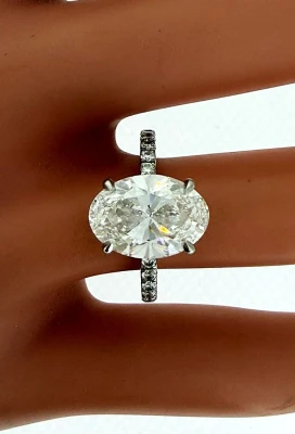 3.45ct Lab Grown Diamond & Platinum Solitaire Ring ( Hidden Halo ) 4.3g