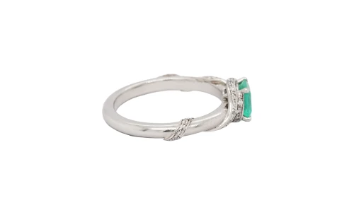 0.57ct Emerald & 0.20ct Diamond Solitaire Ring-Platinum 5.50g