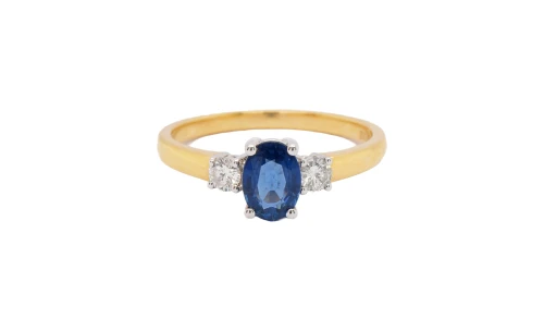 0.90ct Sapphire & 0.18ct Diamond Trilogy Ring-18ct Gold 3.0g