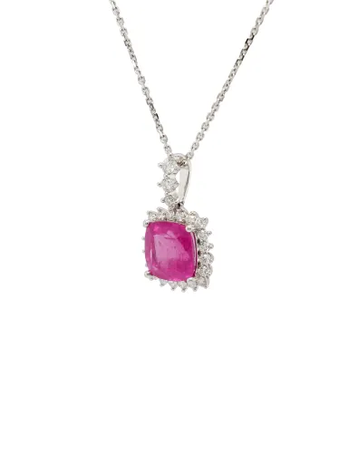 5.77ct Natural Pink Sapphire/Diamond & 18ct White Gold Pendant-5.61g